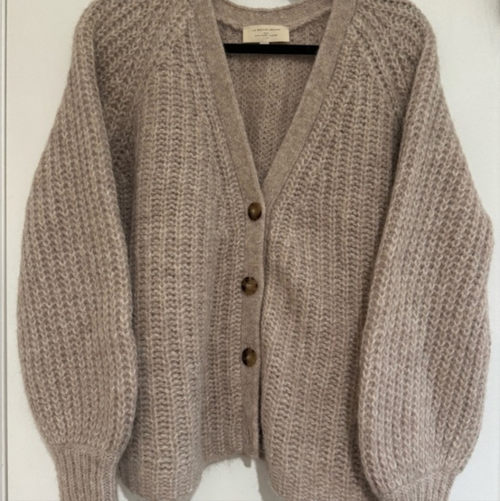 SÉZANE Basile Chunky Knit Mohair Cardigan Beige Grampacore Oversized S Like New - Picture 7 of 11